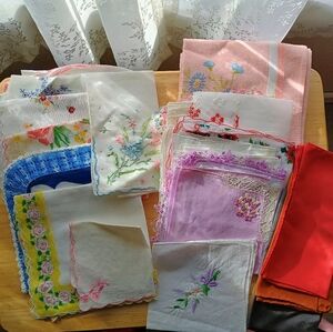 Colorful Vintage  Embroidered Handkerchiefs